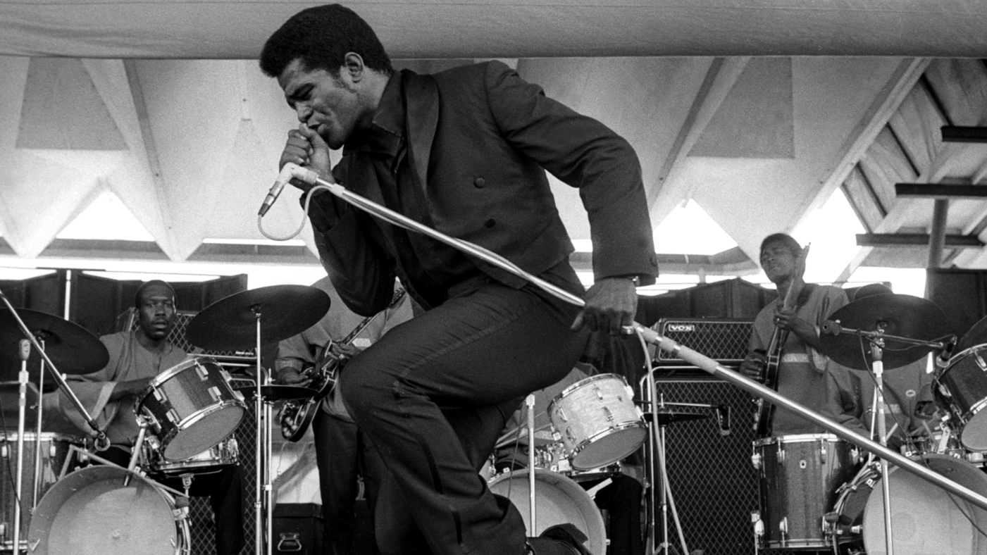 NEWPORT, RI - JULY 6: Godfather of soul James Brown performs onstage at the Newport Jazz Festival on July 6, 1969 in Newport, Rhode Island. (Photo by Tom Copi/Michael Ochs Archives/Getty Images)